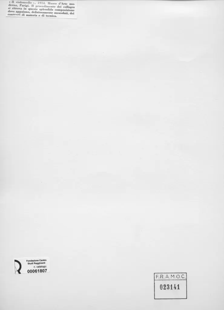 Anonimo , Picasso, Pablo - sec. XX - Il Violoncello , retro