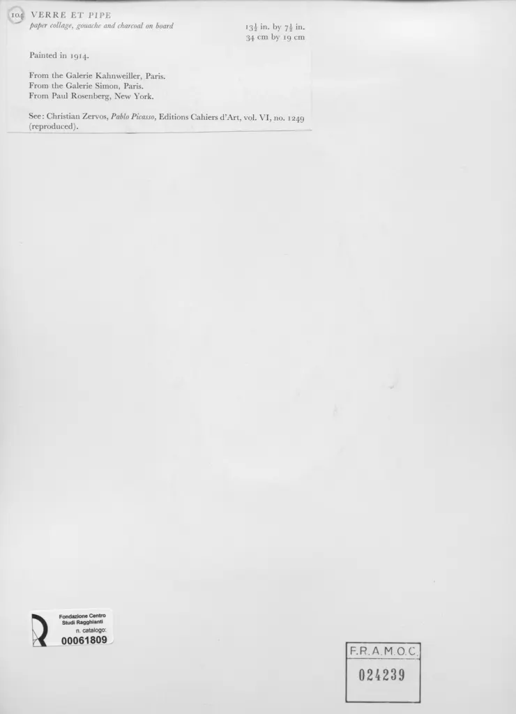 Anonimo , Picasso, Pablo - sec. XX - Verre et Pipe , retro