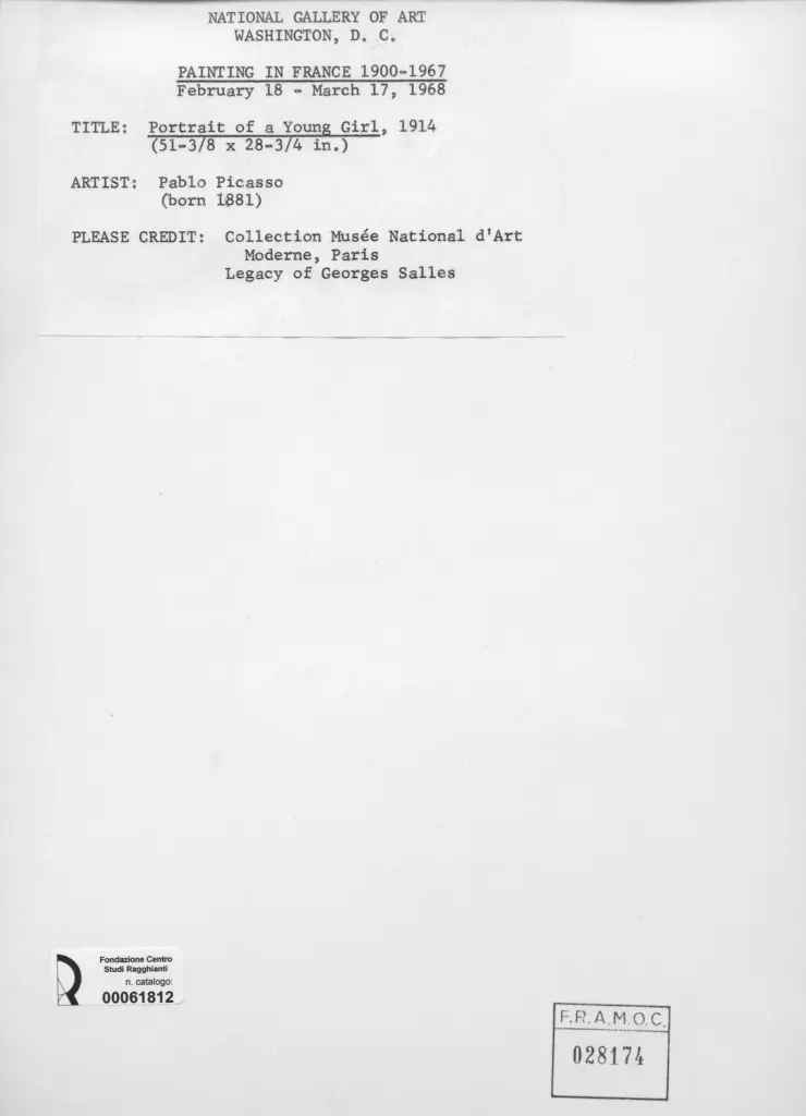 Anonimo , Picasso, Pablo - sec. XX - Portrait of a young girl , retro