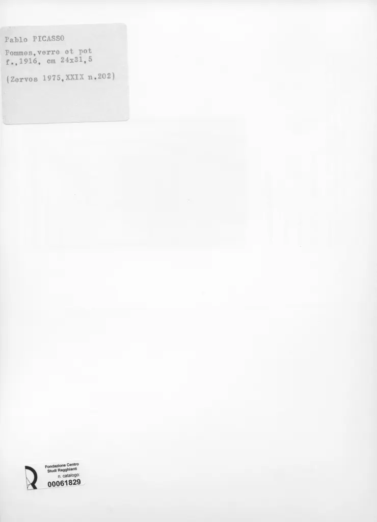 Anonimo , Picasso, Pablo - sec. XX - Pommers, verre et pot , retro