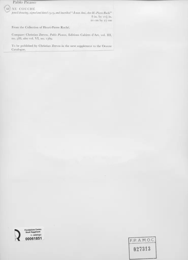 Anonimo , Picasso, Pablo - sec. XX - Nu couch&eacute; , retro