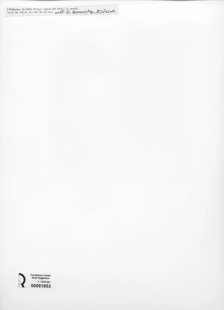 Anonimo , Picasso, Pablo - sec. XX - L'Italienne , retro