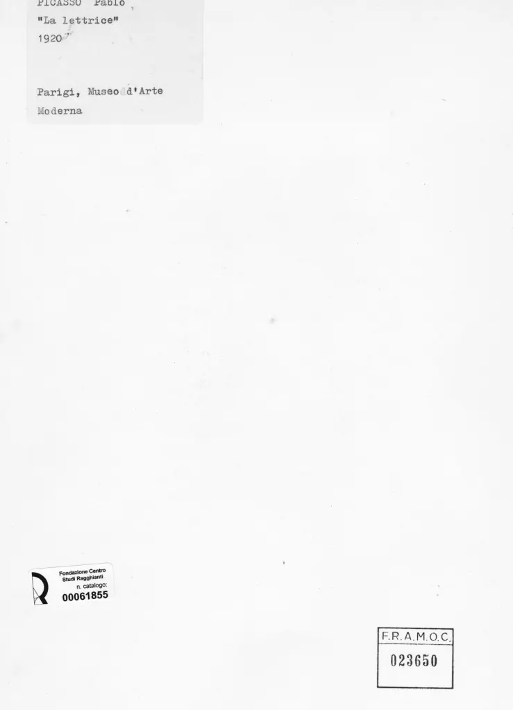 Anonimo , Picasso, Pablo - sec. XX - La lettrice , retro