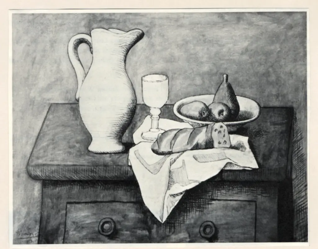 Anonimo , Picasso, Pablo - sec. XX - Natura morta con brocca e pagnotta , fronte