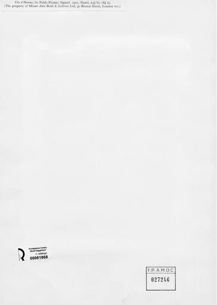 Anonimo , Picasso, Pablo - sec. XX - Testa d'uomo , retro