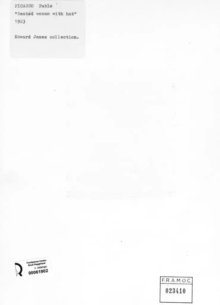 Anonimo , Picasso, Pablo - sec. XX - Donna seduta con cappello , retro