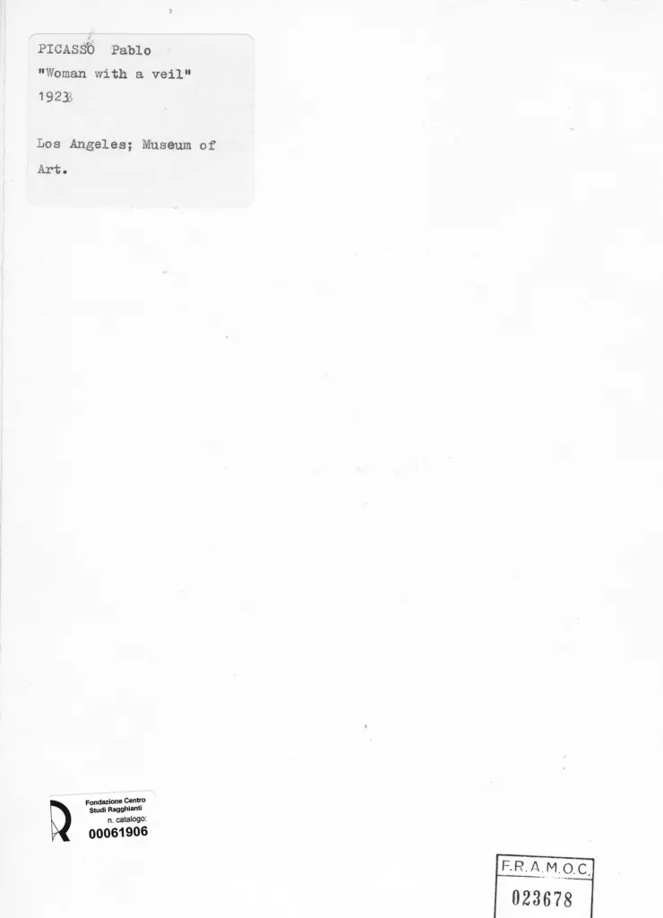 Anonimo , Picasso, Pablo - sec. XX - Donna con il velo , retro