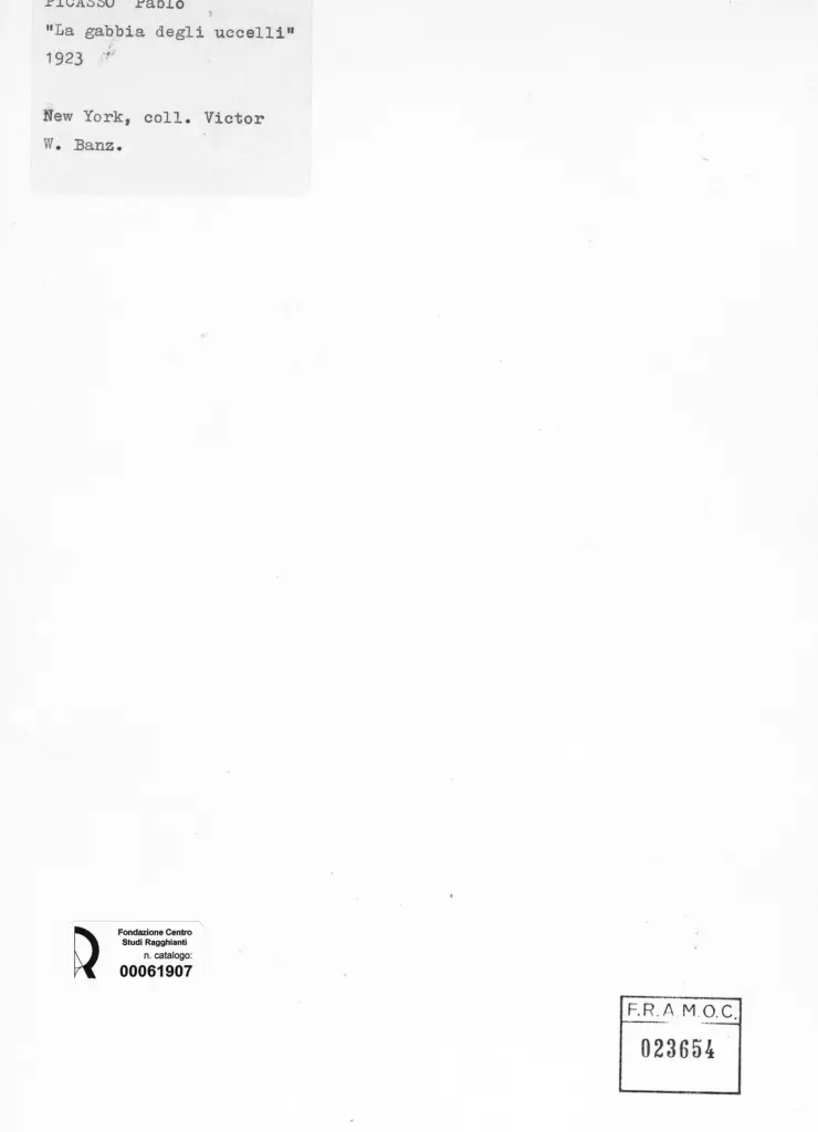 Anonimo , Picasso, Pablo - sec. XX - La gabbia degli uccelli , retro