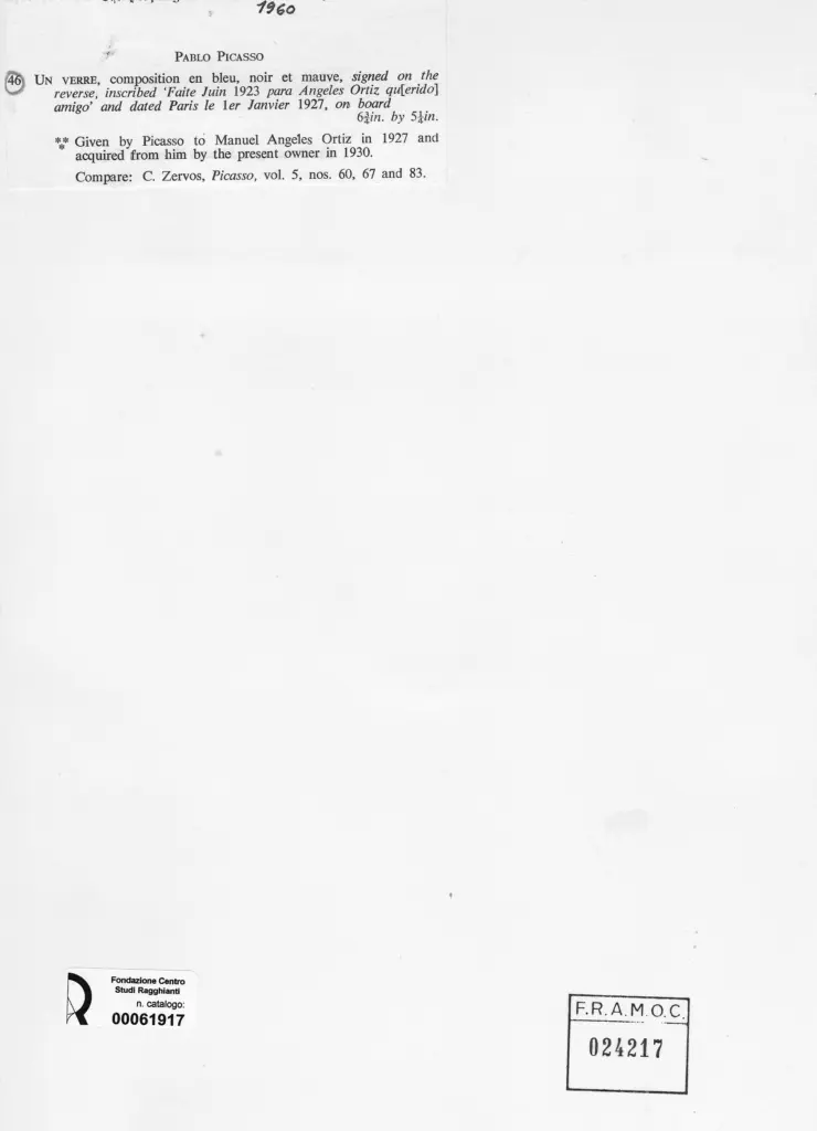 Anonimo , Picasso, Pablo - sec. XX - Un verre , retro