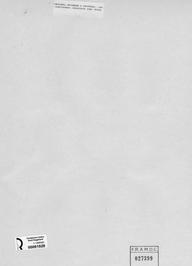 Anonimo , Picasso, Pablo - sec. XX - Chitarra, Bicchiere e fruttiera , retro