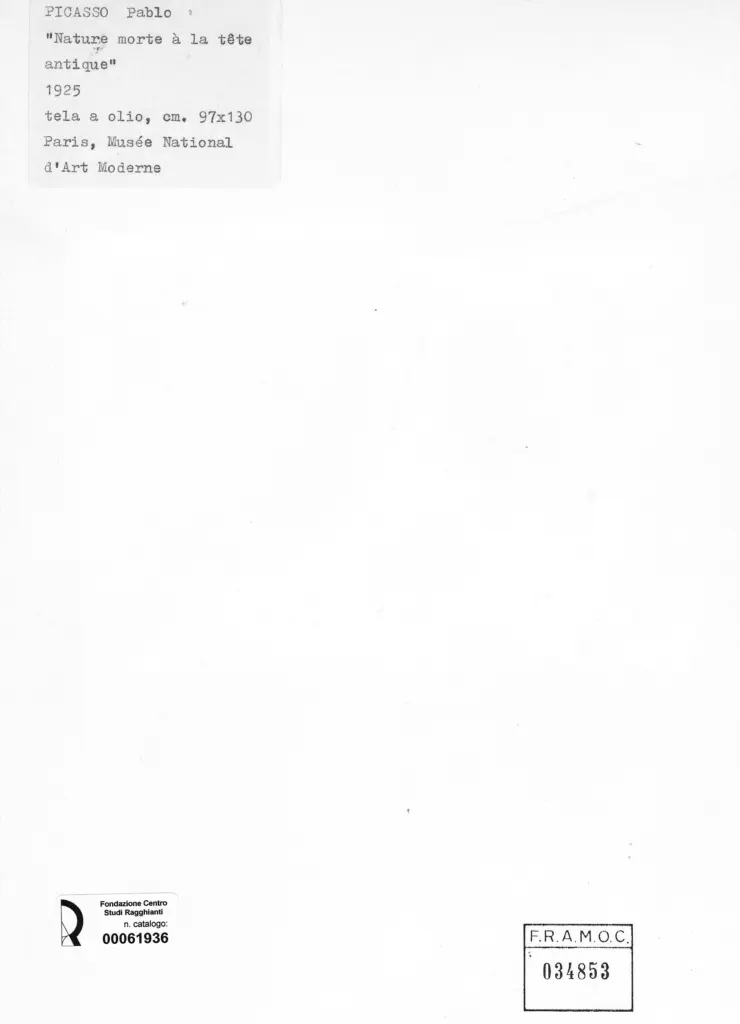 Anonimo , Picasso, Pablo - sec. XX - Natura morta con testa antica , retro