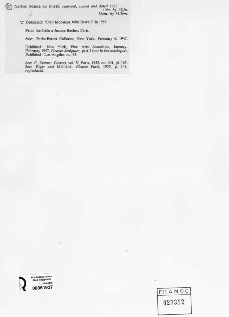 Anonimo , Picasso, Pablo - sec. XX - Nature morte au buste , retro