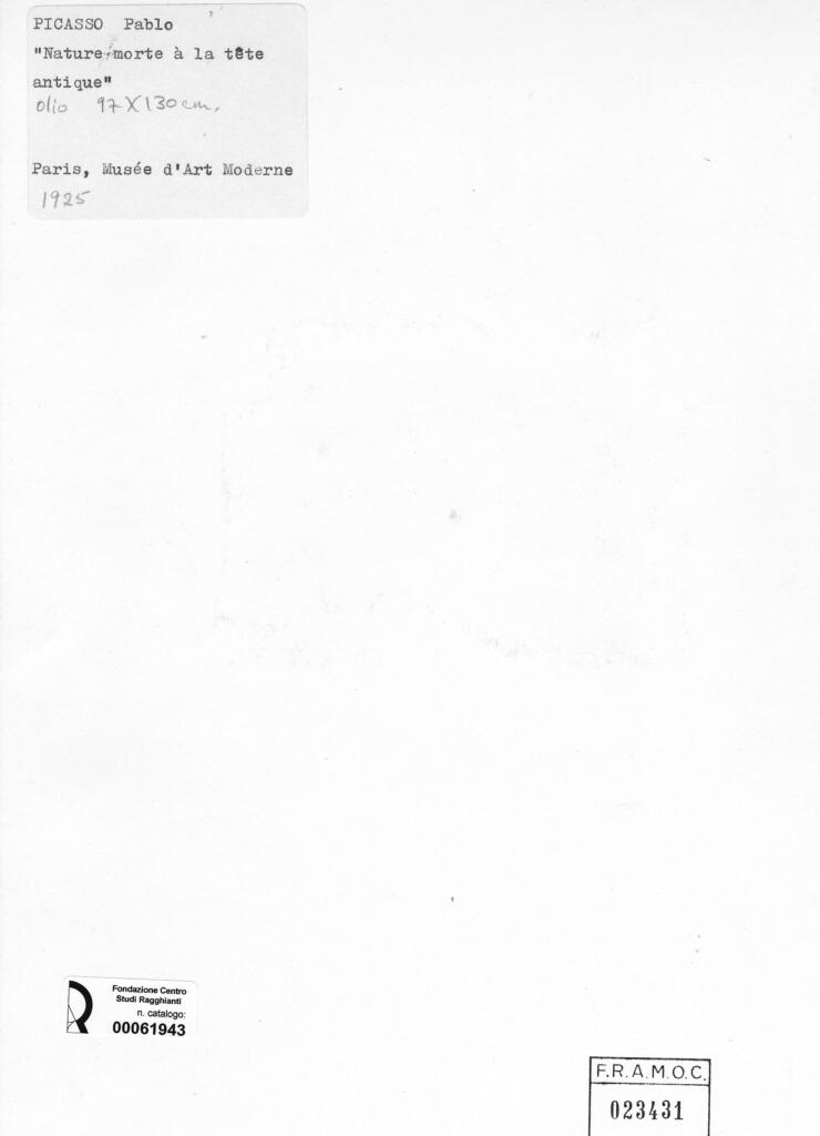 Anonimo , Picasso, Pablo - sec. XX - Natura morta con testa antica , retro