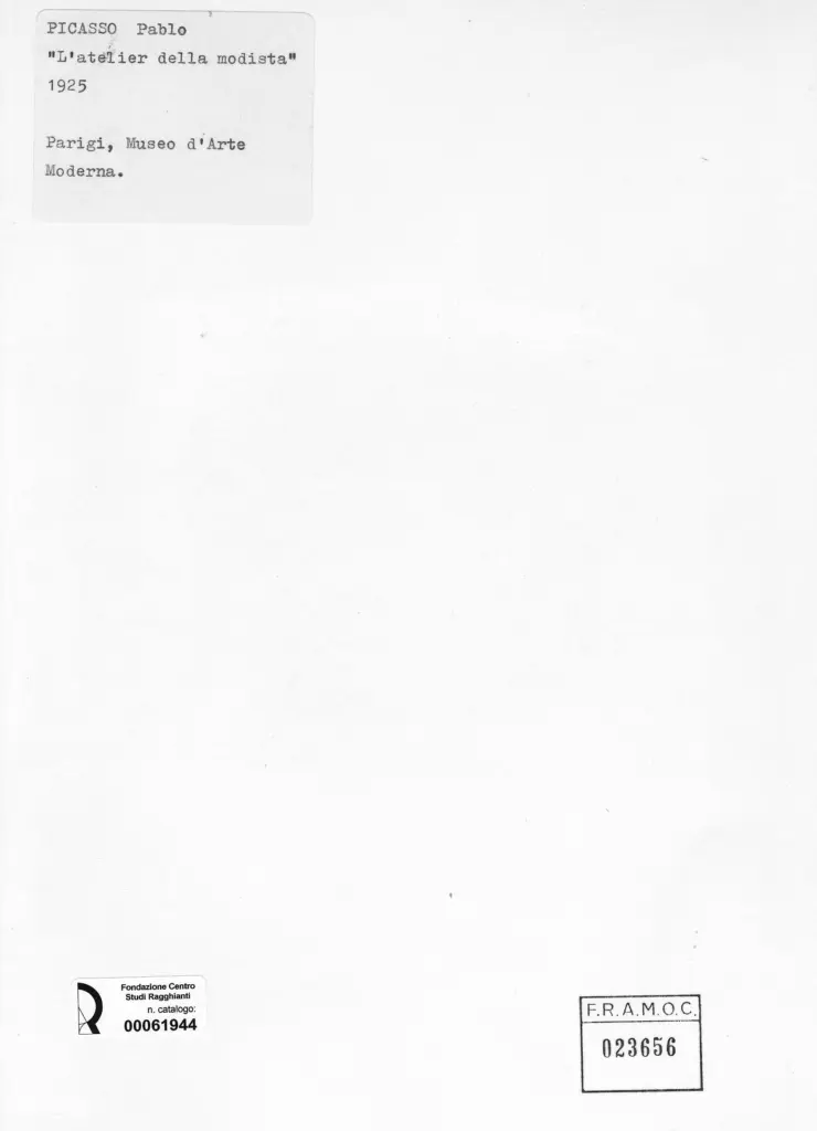 Anonimo , Picasso, Pablo - sec. XX - L'atelier della modista , retro