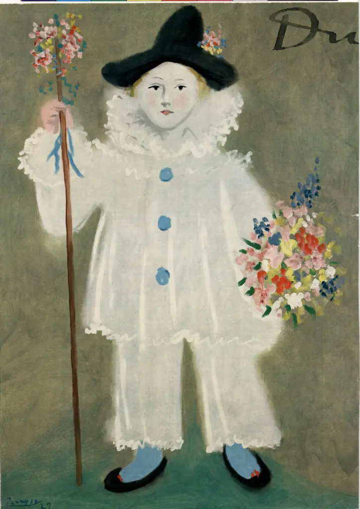 Anonimo , Picasso, Pablo - sec. XX - Il figlio Paul, in costume di Pierrot con fiori a 4 anni , fronte