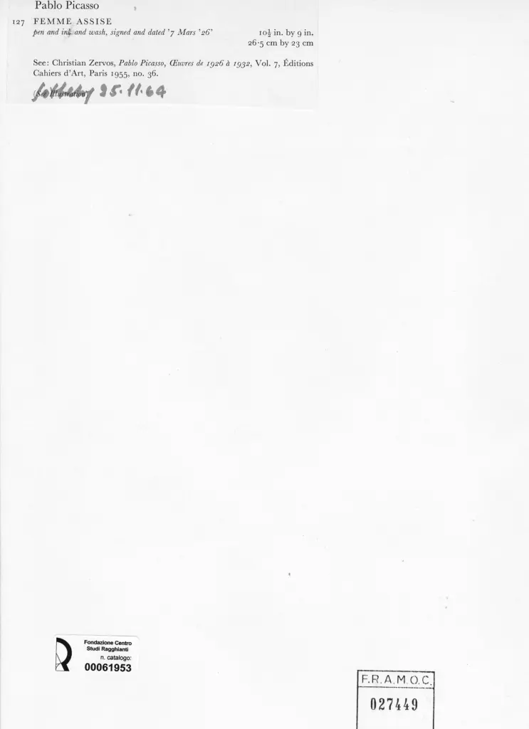 Anonimo , Picasso, Pablo - sec. XX - Femme assise , retro
