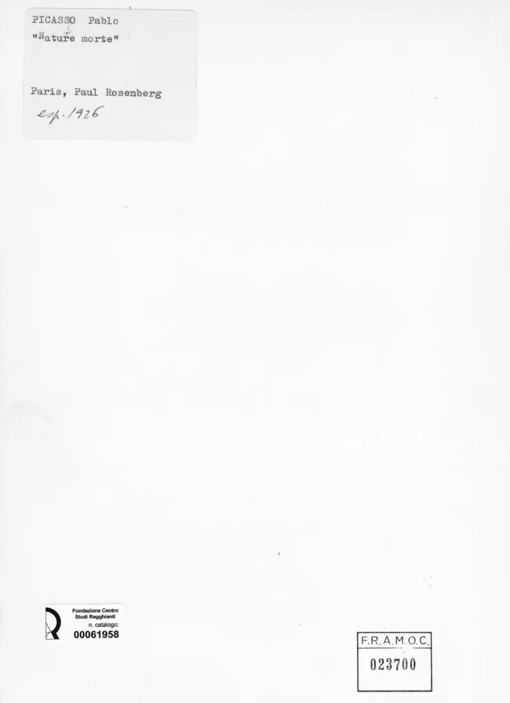 Anonimo , Picasso, Pablo - sec. XX - Nature morte , retro