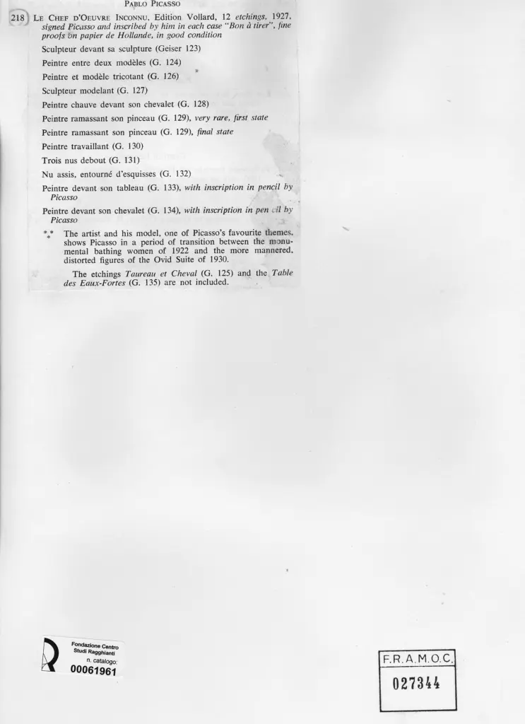 Anonimo , Picasso, Pablo - sec. XX - Le Chef- d'Oeuvre Inconnu , retro