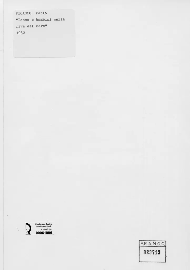Anonimo , Picasso, Pablo - sec. XX - Donne e bambini sulla riva del mare , retro