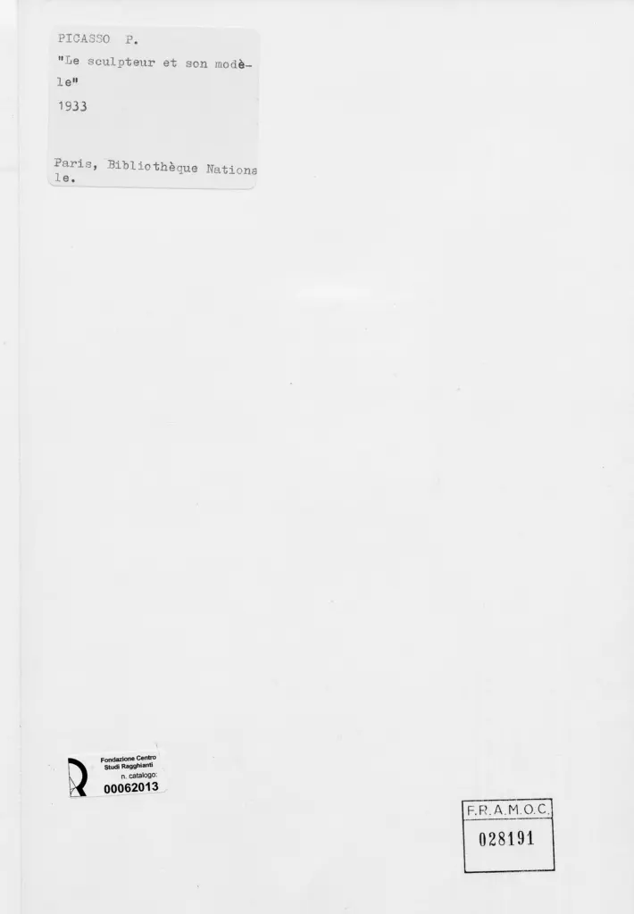 Anonimo , Picasso, Pablo - sec. XX - Lo scultore e la sua modella , retro