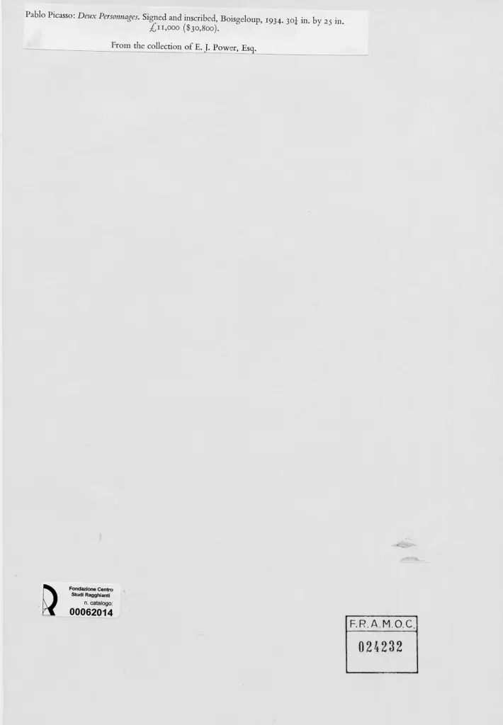 Anonimo , Picasso, Pablo - sec. XX - Due personaggi , retro