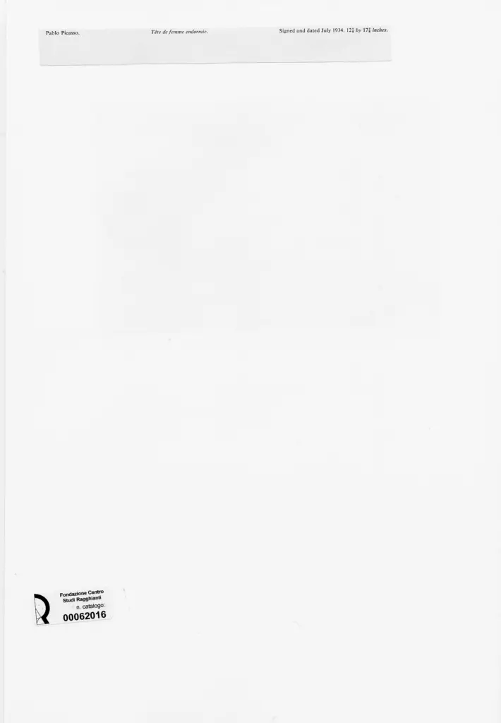 Anonimo , Picasso, Pablo - sec. XX - Testa di donna che dorme , retro