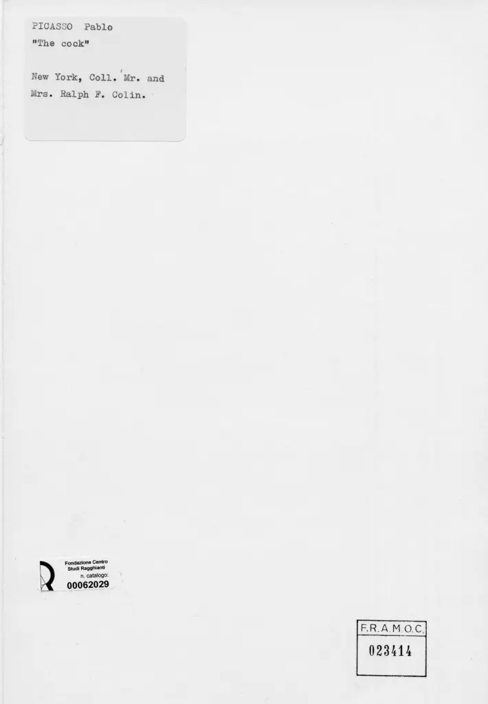 Anonimo , Picasso, Pablo - sec. XX - Il gallo , retro