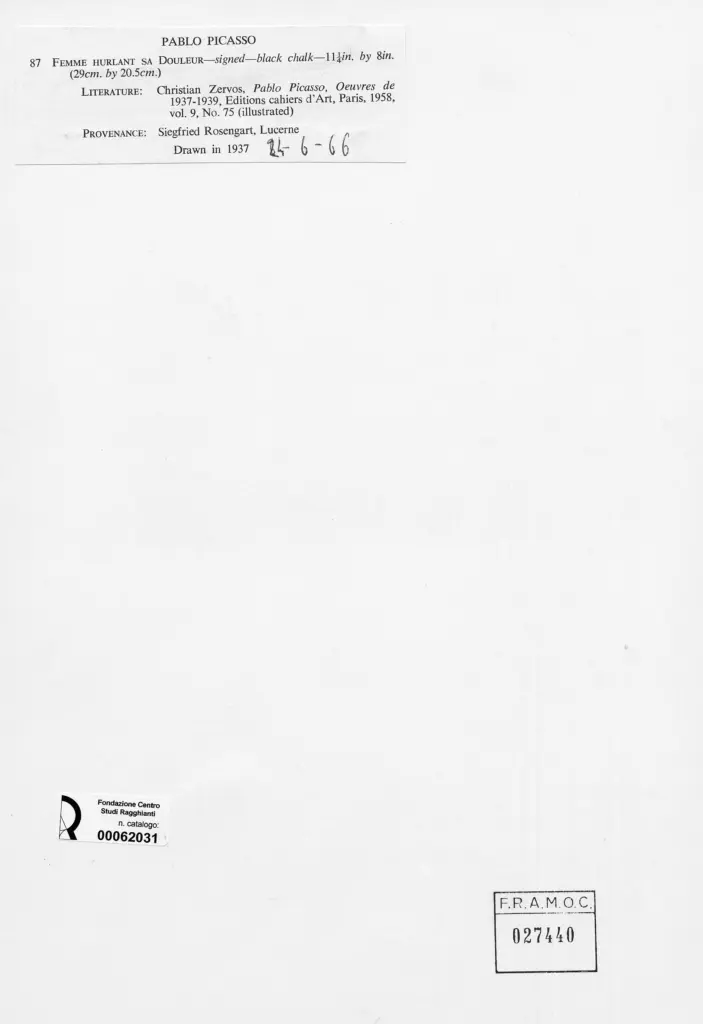 Anonimo , Picasso, Pablo - sec. XX - Femme hurlant sa Douleur , retro