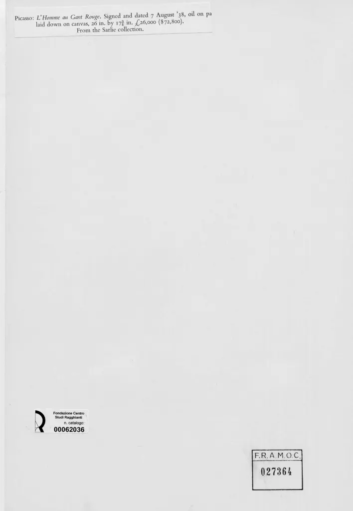 Anonimo , Picasso, Pablo - sec. XX - L'Homme au grant Rouge , retro