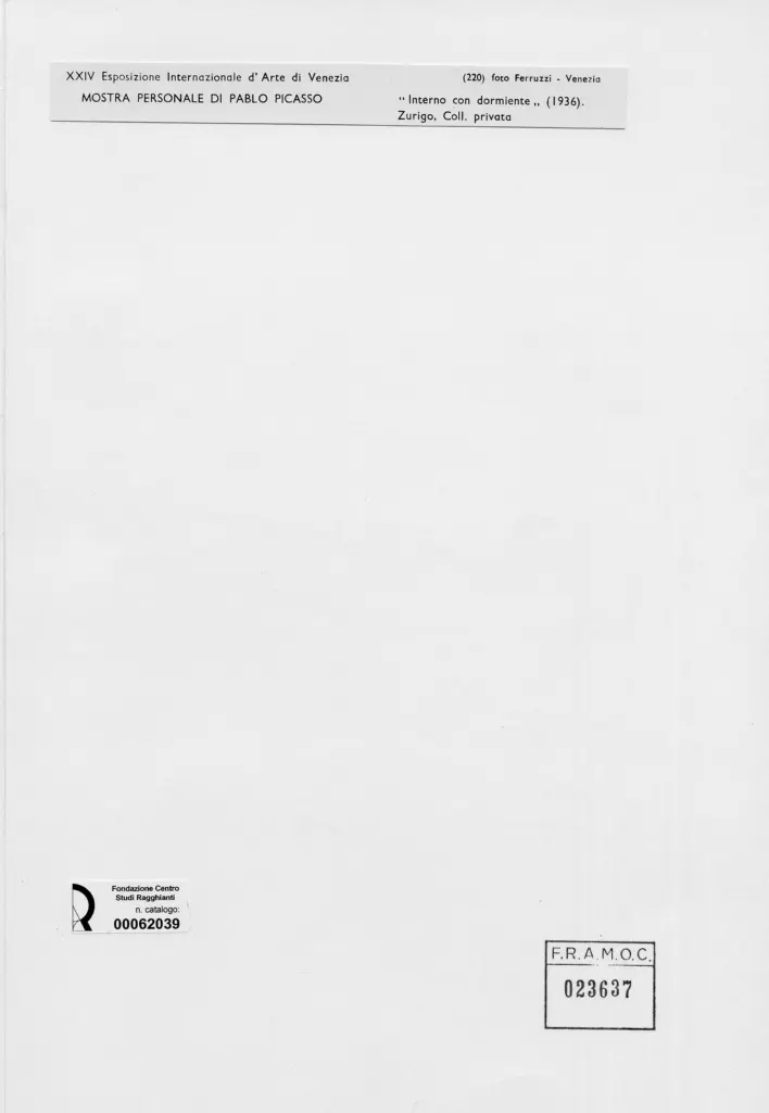 Fotografia Ferruzzi , Picasso, Pablo - sec. XX - Interno con dormiente , retro