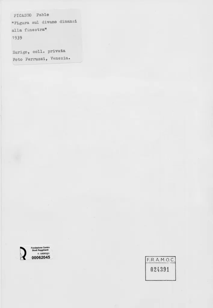 Fotografia Ferruzzi , Picasso, Pablo - sec. XX - Figura su un divano davanti alla finestra , retro