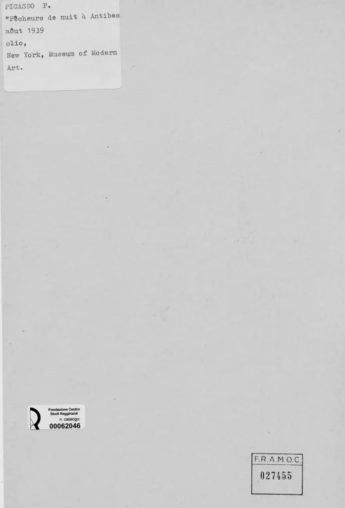Anonimo , Picasso, Pablo - sec. XX - Pescatori di notte ad Antibes , retro