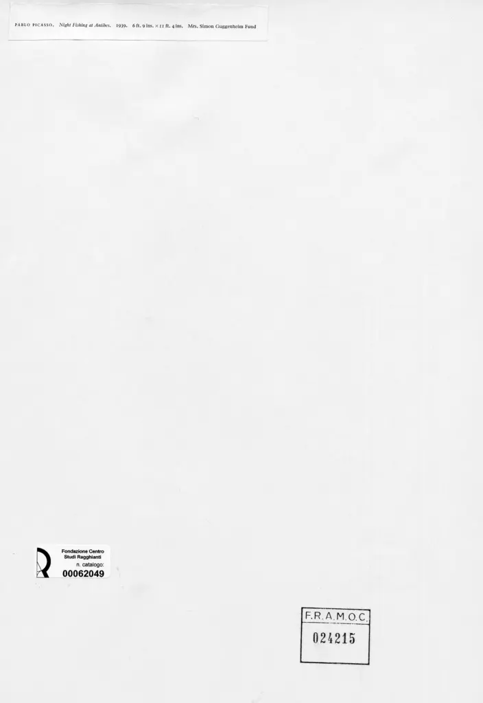 Anonimo , Picasso, Pablo - sec. XX - Pescatori di notte ad Antibes , retro