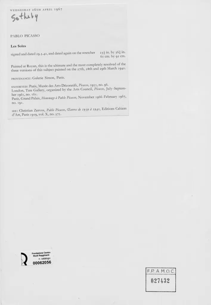 Anonimo , Picasso, Pablo - sec. XX - Les Soles , retro