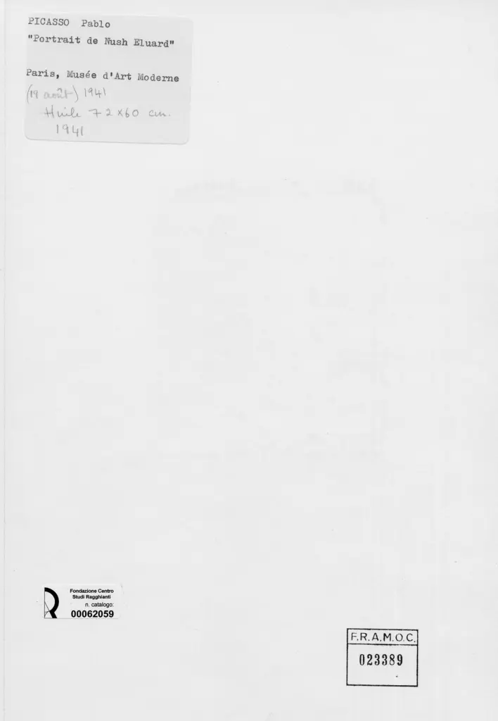 Anonimo , Picasso, Pablo - sec. XX - Ritratto di Nush Eluard , retro