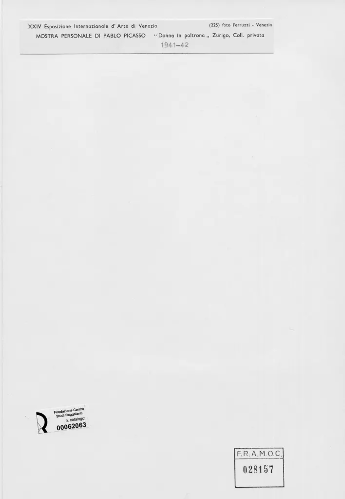 Fotografia Ferruzzi , Picasso, Pablo - sec. XX - Donna in poltrona , retro