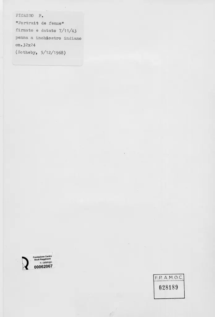 Anonimo , Picasso, Pablo - sec. XX - Ritratto di donna , retro