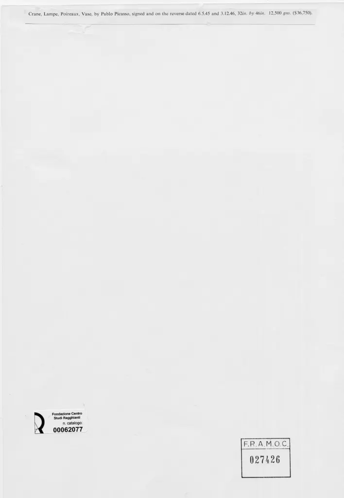 Anonimo , Picasso, Pablo - sec. XX - Crane, Lampe, Poireaux, Vase , retro