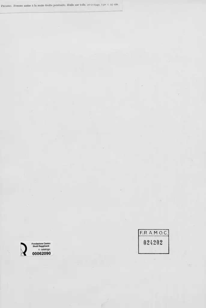 Anonimo , Picasso, Pablo - sec. XX - Femme assise &agrave; la main droit pendante , retro