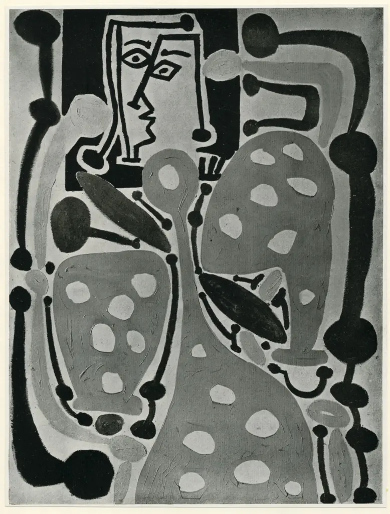 Picasso, Pablo , Femme en robe bleue et pois assise