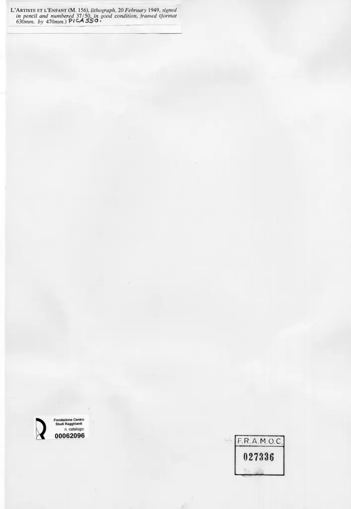 Anonimo , Picasso, Pablo - sec. XX - L'artista e il bambino , retro