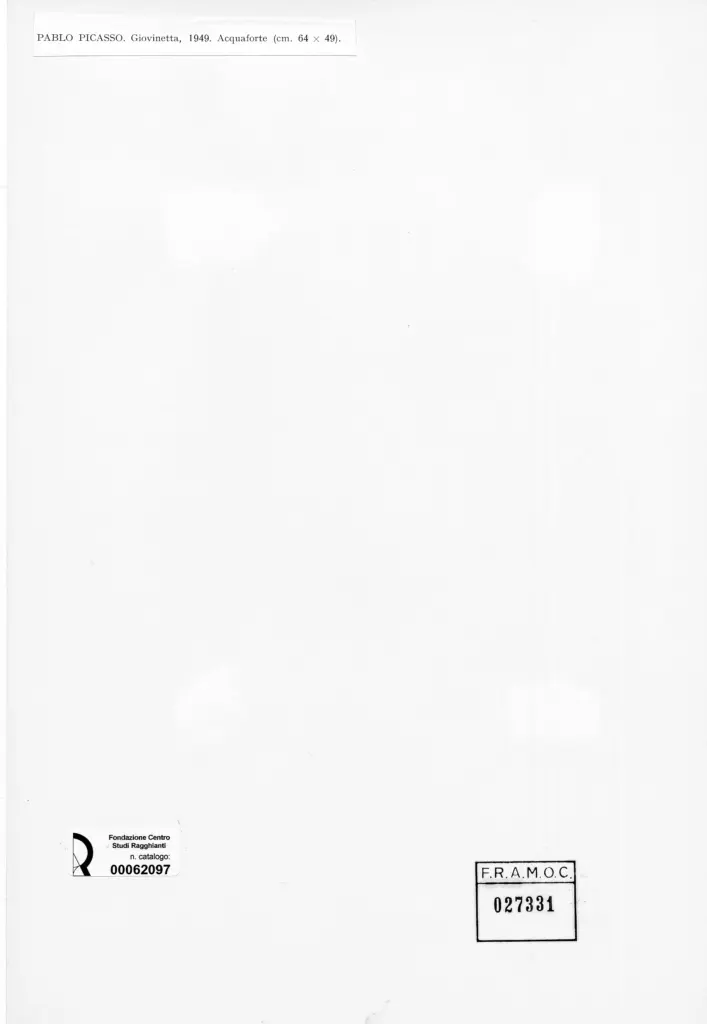 Anonimo , Picasso, Pablo - sec. XX - Giovinetta , retro