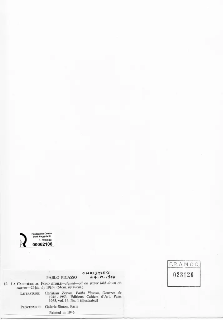 Anonimo , Picasso, Pablo - sec. XX - La Cafeti&egrave;re au Fond &eacute;toil&eacute; , retro
