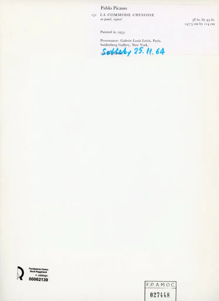 Anonimo , Picasso, Pablo - sec. XX - La commode chinoise , retro