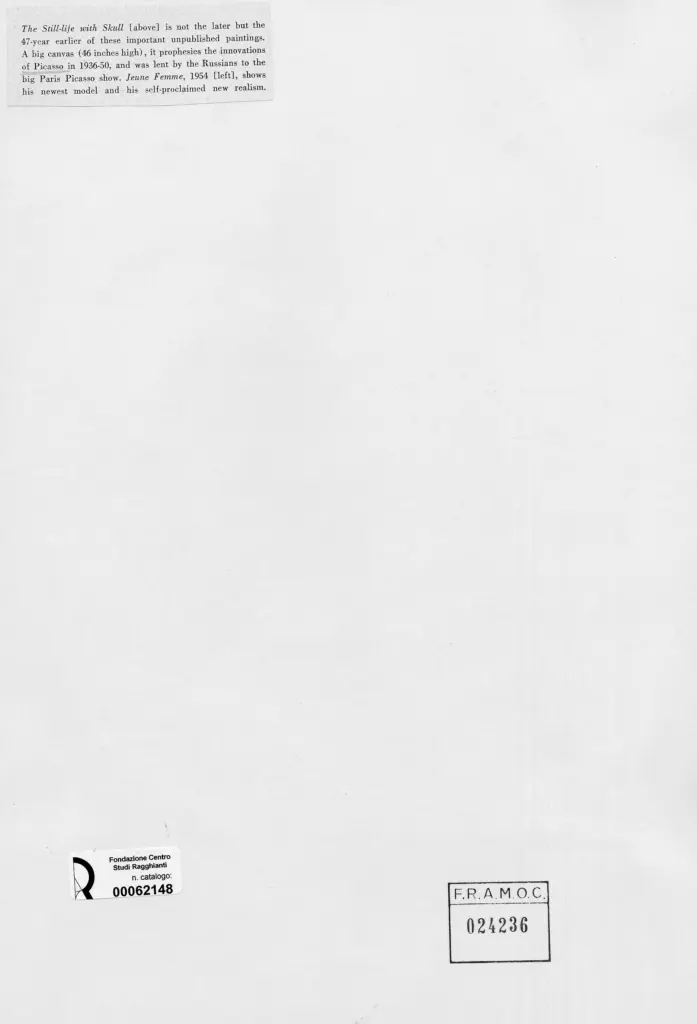 Anonimo , Picasso, Pablo - sec. XX - Natura morta con teschio , retro