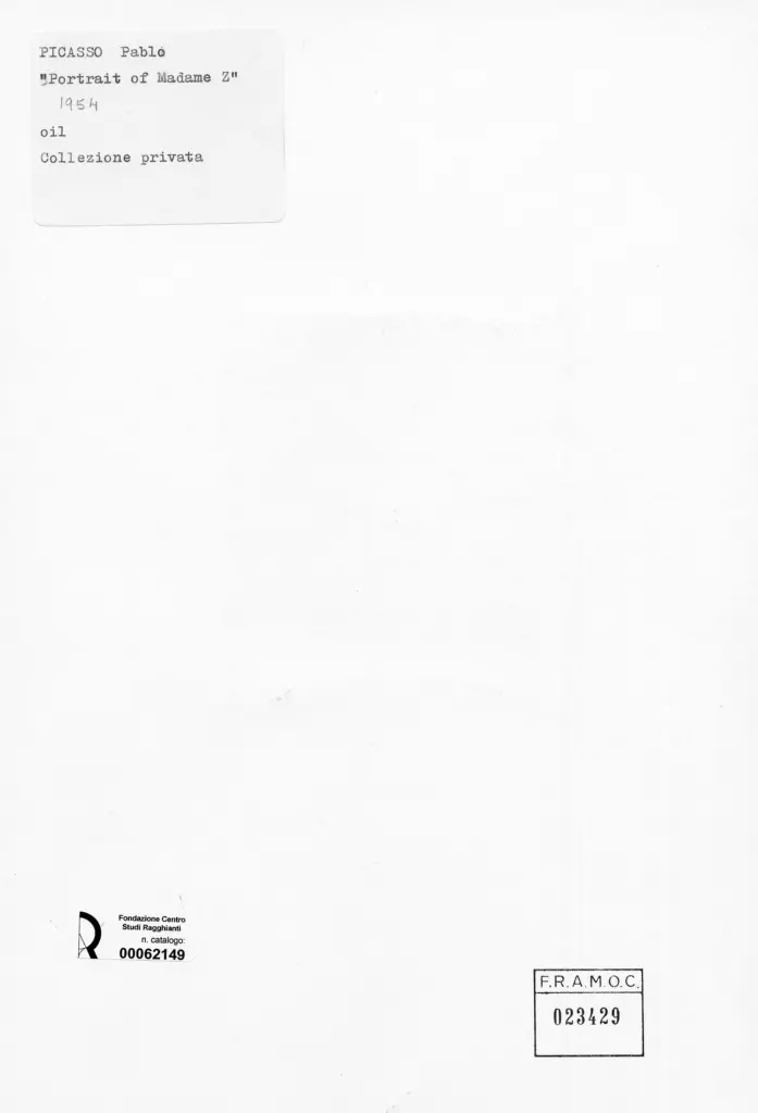 Anonimo , Picasso, Pablo - sec. XX - Ritratto di Madame Z , retro