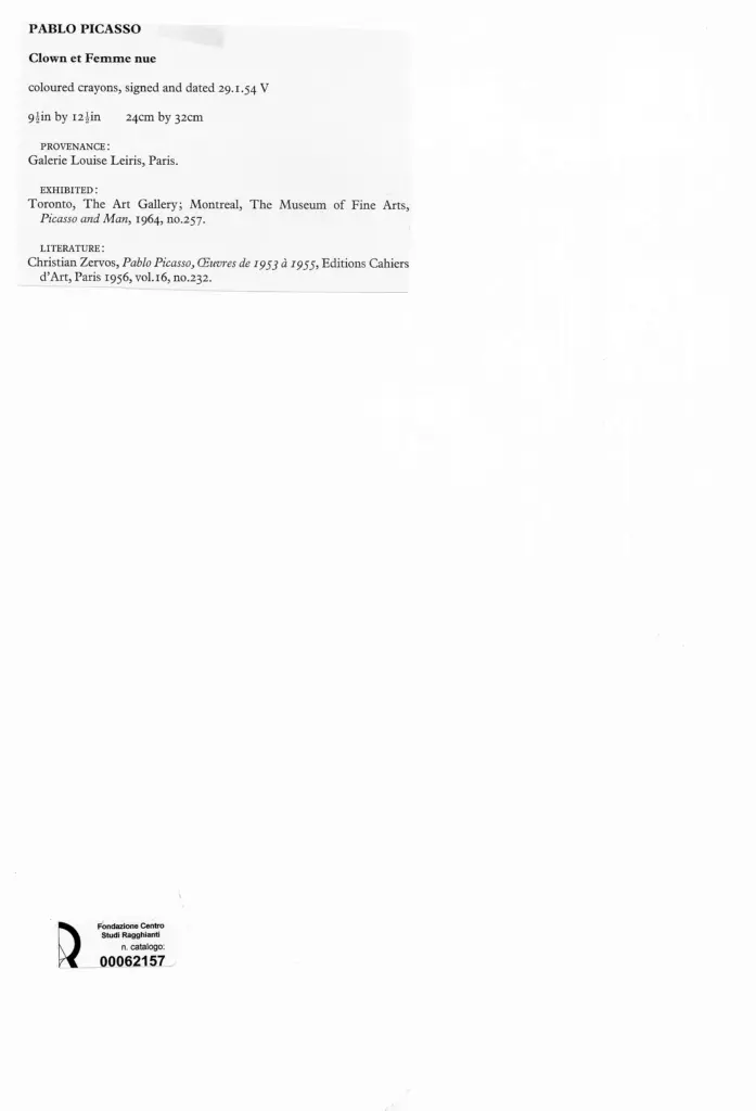 Anonimo , Picasso, Pablo - sec. XX - Clown et Femme nue , retro