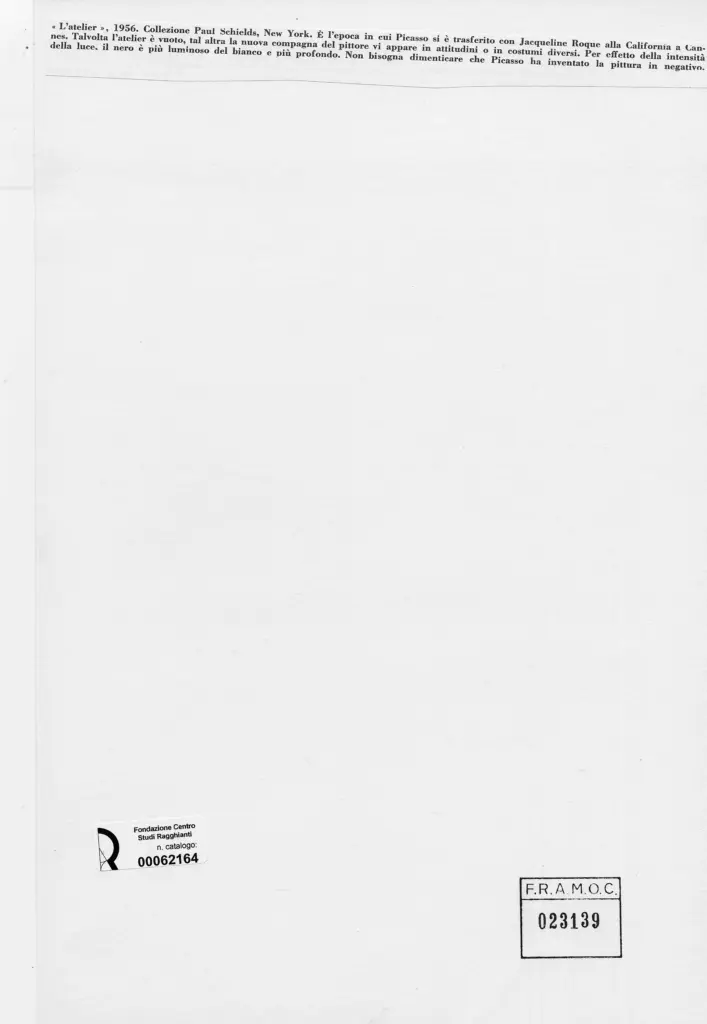 Anonimo , Picasso, Pablo - sec. XX - L'atelier , retro