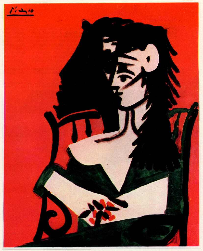 Picasso, Pablo , Profilo femminile su fondo rosso -
