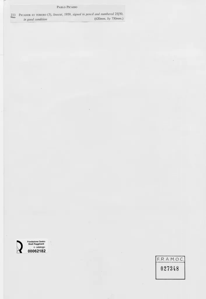 Anonimo , Picasso, Pablo - sec. XX - Picador et torero , retro
